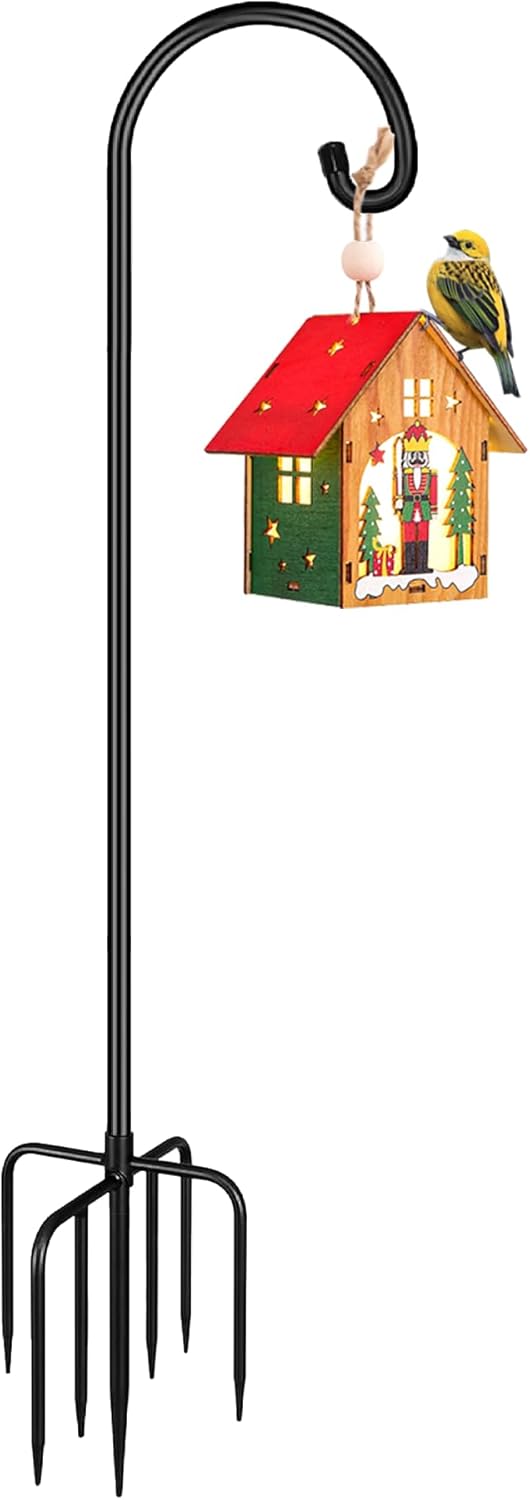 Shepherd Hook 75 Inch Tall Heavy-Duty Metal Garden Hanging Pole Stake for Bird Feeder Pole Plant Baskets, Black (1 Pack)