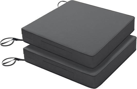 Favoyard Patio Chair Cushions 17 x 16 x 2 Inch Waterproof Outdoor Seat Cushions for Patio Furniture 3-Year Color Fastness Garden Sofa Couch Pads with Handle & Adjustable Straps Set of 2, Dark Grey