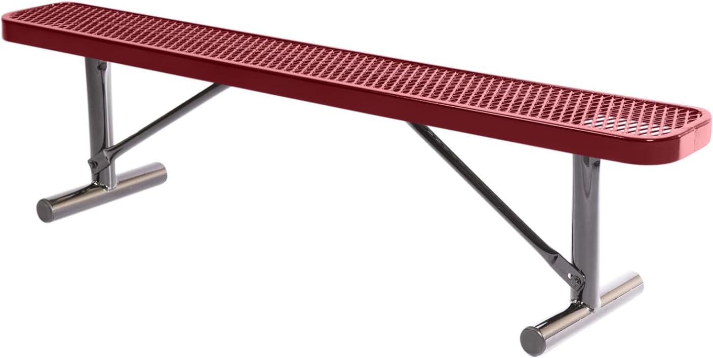 Heavy-Duty Portable Outdoor Bench Thermoplastic Coated, Expanded Metal, Commercial-Grade Seating, Made in America (Portable Without Back, 6 Ft, Burgundy)