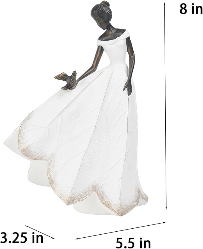 Guichifun Fairy Statue Collection Home Decoration - White Leaf Angel Girls Resin Living Room Bookshelf Decor Garden Outdoor Bathroom Decorations Figurines Gift 5.5 x 3.25 x 8 Inch