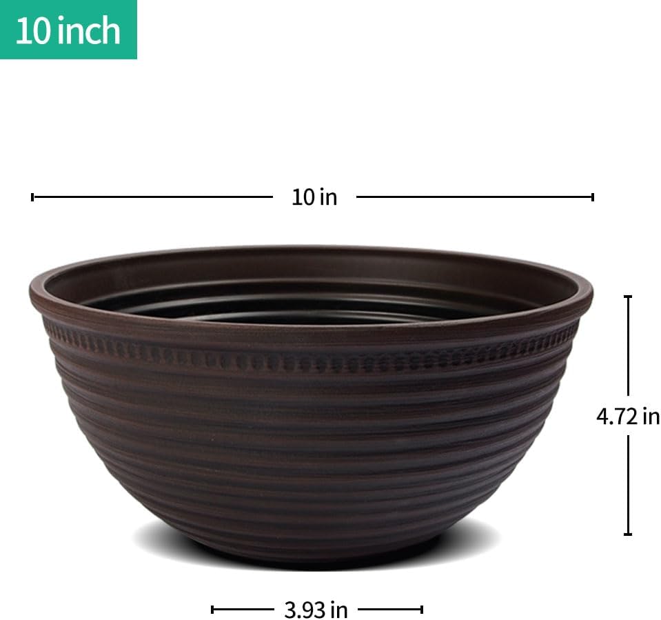 2 Pack 10 Inch Plant Pots,Durable Decorative Flower Pots Planters with Drainage Hole for Indoor and Outdoor Plants,Flowers,Succulents, Brown