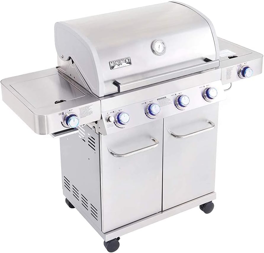 Monument Grills Larger 4-Burner Propane Gas Grills Stainless Steel Cabinet Style with Accessory Kit(5 items), Outdoor Use
