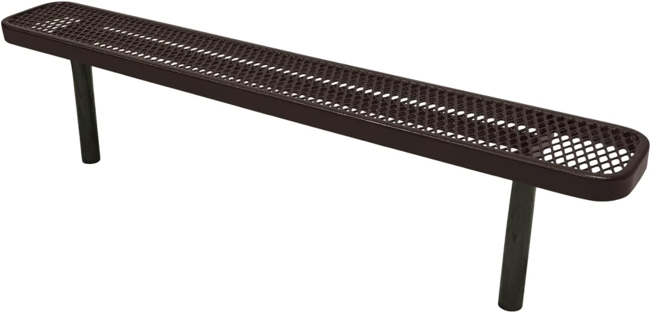 Coated Outdoor Furniture Heavy-Duty Outdoor Bench Thermoplastic Coated, Expanded Metal, Commercial-Grade Seating, Made in America (Inground Without Back, 6 Ft, Brown)