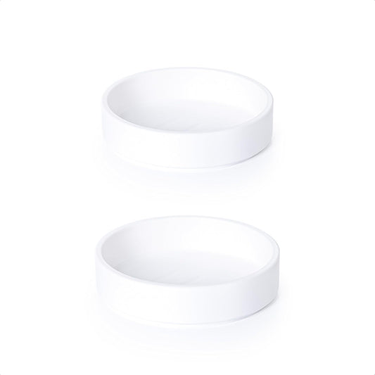 Phoenix Vine 4 Inch Plastic Plant Saucer Water Drip Tray, Heavy Sturdy Round Plant Drainage Tray for Indoors Outdoor, Set of 2, Matte White, 21-TY-4W-2