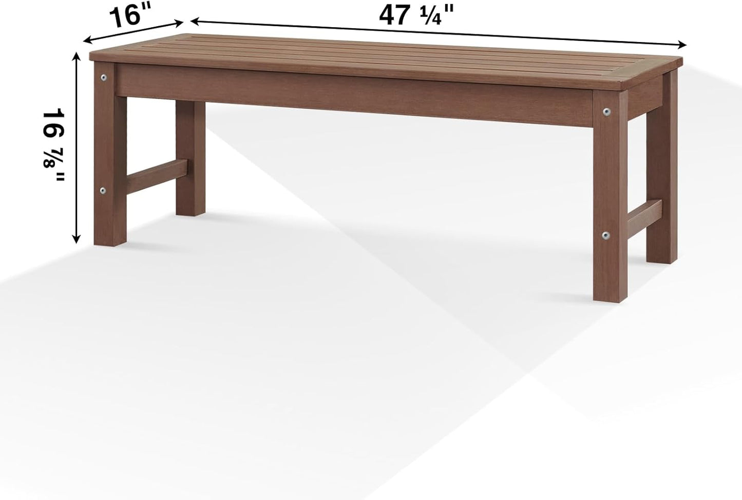 Psilvam Knight Bench, Two Person Outdoor Poly Lumber Patio Backless Bench, Weatherproof Garden Bench That Never Rot and Fade, Suit for Garden, Porch and Park (Brown)