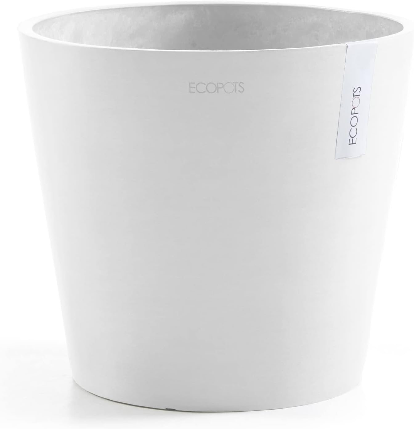 Ecopots Amsterdam Durable Modern Round Indoor/Outdoor Recycled-Based Composite Flower Pot Planter, Pure White, 16"