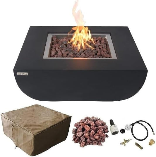 AMS Fireplace | Modeno | Aurora | Firepit Table | Cover and Lava Rocks Included | (Fuel: Liquid Propane - Black)