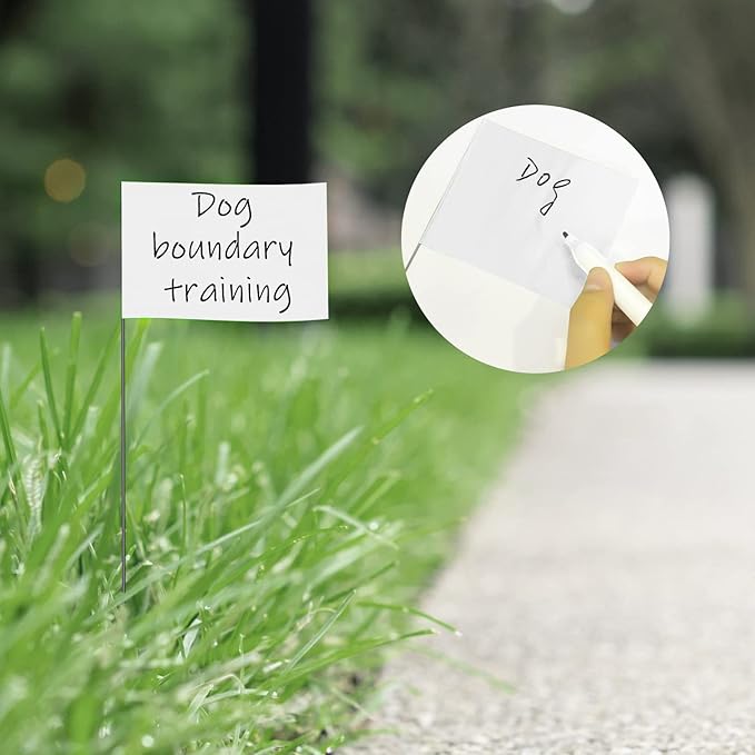 Zozen 100Pack White Marking Flags, Writable/15x4x5 Inch, Yard Flags for Lawn & Irrigation & Landscape & Sprinkler & Survey & Dog Training.