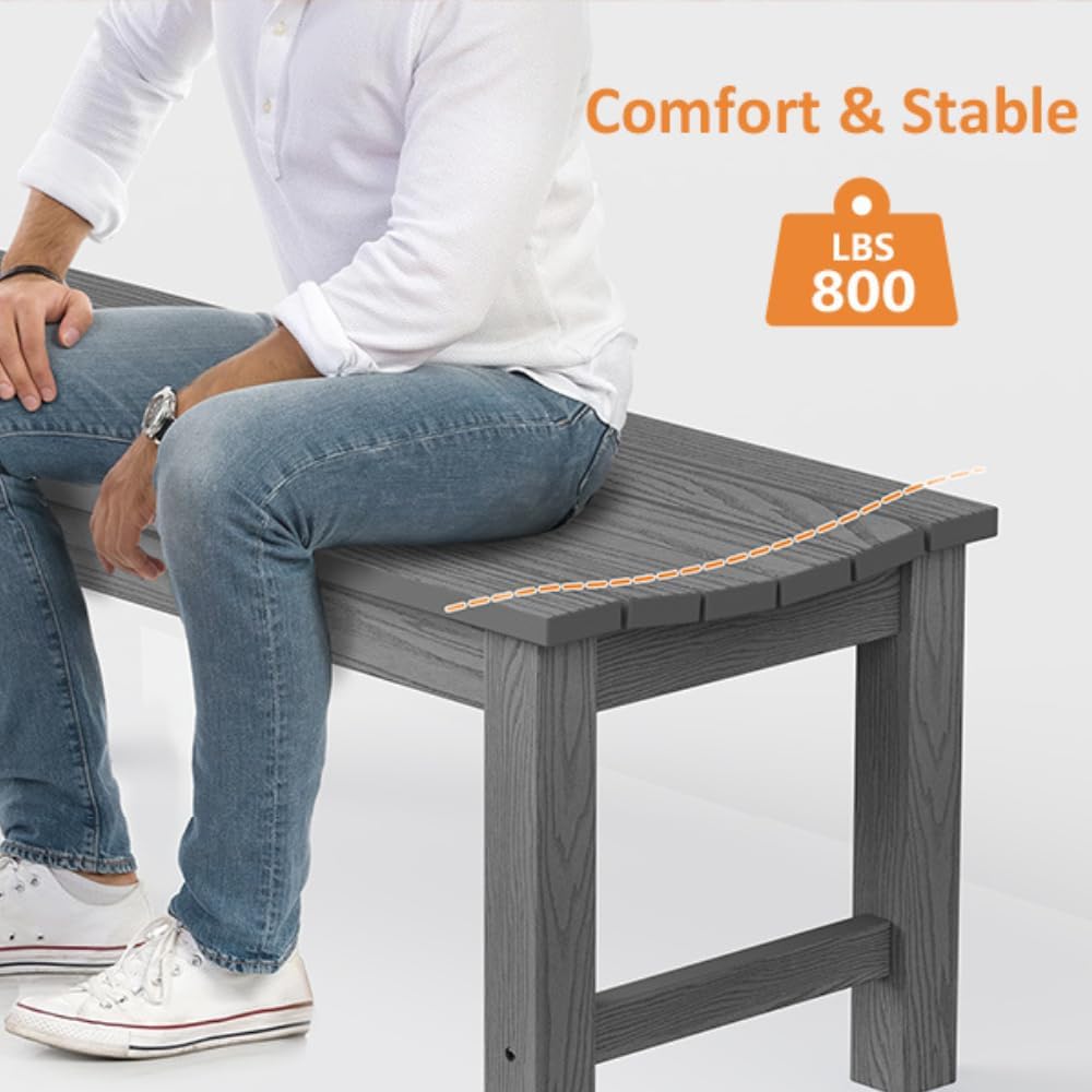 Outdoor Bench, 2-Person Patio Backless Bench Holds up to 800lbs, Weatherproof Garden Bench That Never Rot and Fade, Suit for Backyard, Porch, Patio, Deck and Entryway (Grey)