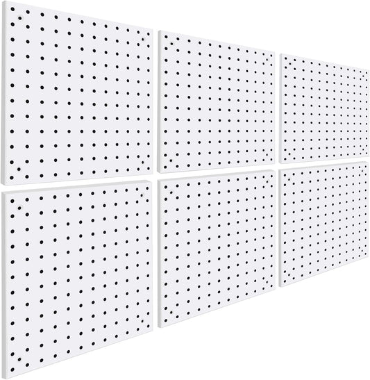 6 Pack Steel Peg Board,Universal 1/8 and 1/4 Pegboard Accessories,Ideal for Garage Tool Storage, Office Organization, Craft Room, Kitchen etc. (White, 6-12X12)