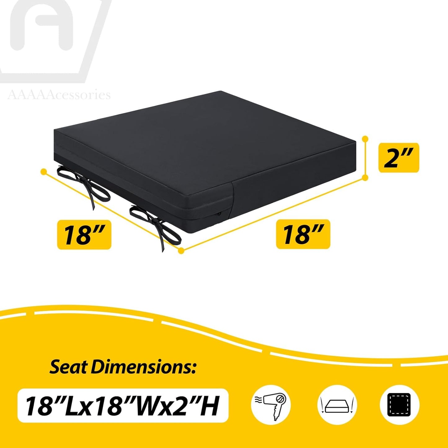 AAAAAcessories Outdoor Seat Cushions for Chairs, Waterproof, Fade-Resistant Patio Furniture Replacement Cushions, 18" x 18" x 2", Set of 2, Black