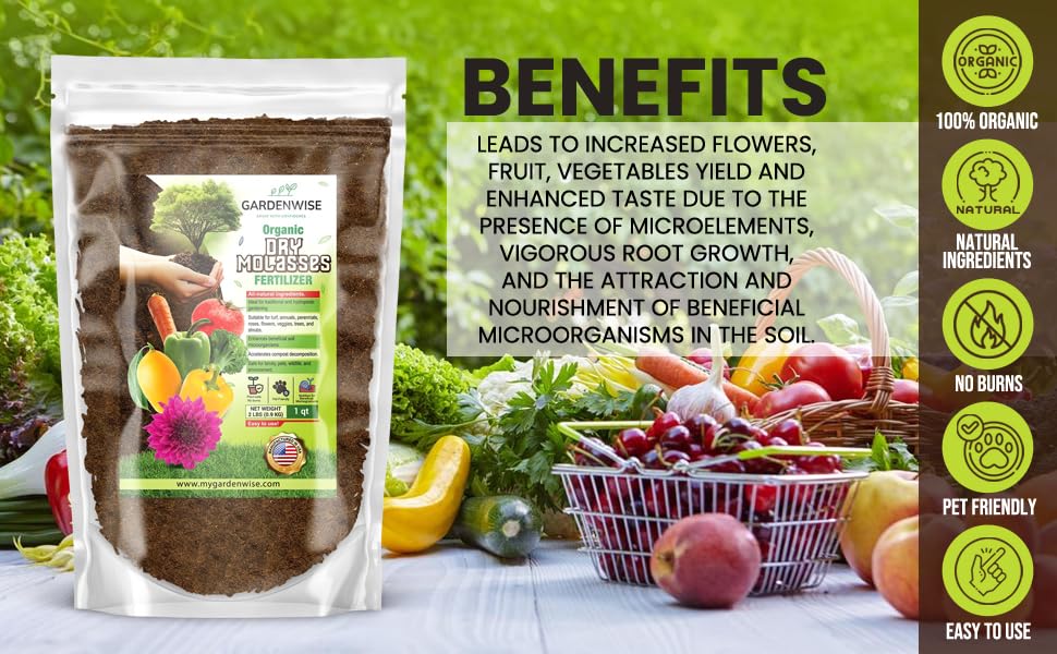 Organic Molasses for Plants - Horticultural Molasses - Ideal for Traditional & Hydroponic Gardening, for Indoor & Outdoor Plants (1 Quart)