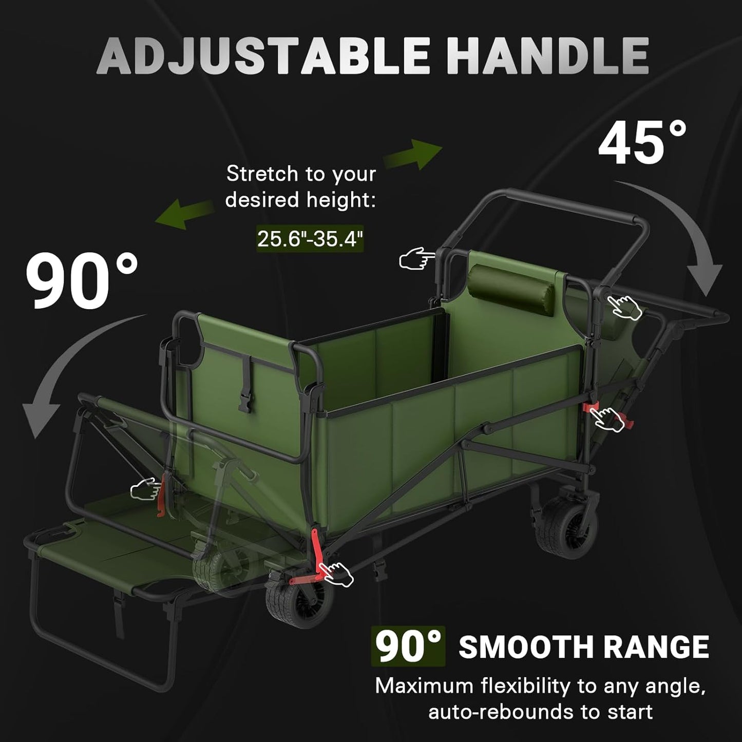 LEVELEVE Heavy Duty Folding Wagon - 2-in-1 Collapsible Cart, 650lb Capacity, All-Terrain Wheels w/Brakes & Side Pockets (Army Green)