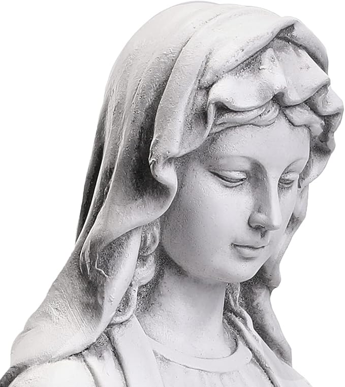 Virgin Mary Statue 29.9” Tall Religious Large Garden Statue Art Décor Blessed Mother Outdoor Statues for Garden in Magnesium Oxide Stone for Garden, Yard, Patio, Lawn, Hallway,Gray