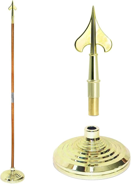Super Tough Indoor Flag Pole kit 8ft - Army Spear - Gold Texture Base - Aluminum Flagpole with Brass Finish - Heavy Duty Inside House Flagstaff - Interior Shaft and Stand - No Ensign Included