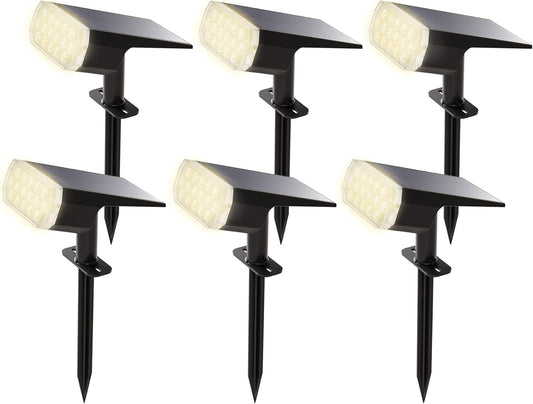 Solar Spot Lights Outdoor Waterproof IP65, 3 Lighting Modes Solar Outdoor Lights for Garden Yard Outside Landscape, 6 Pack Warm