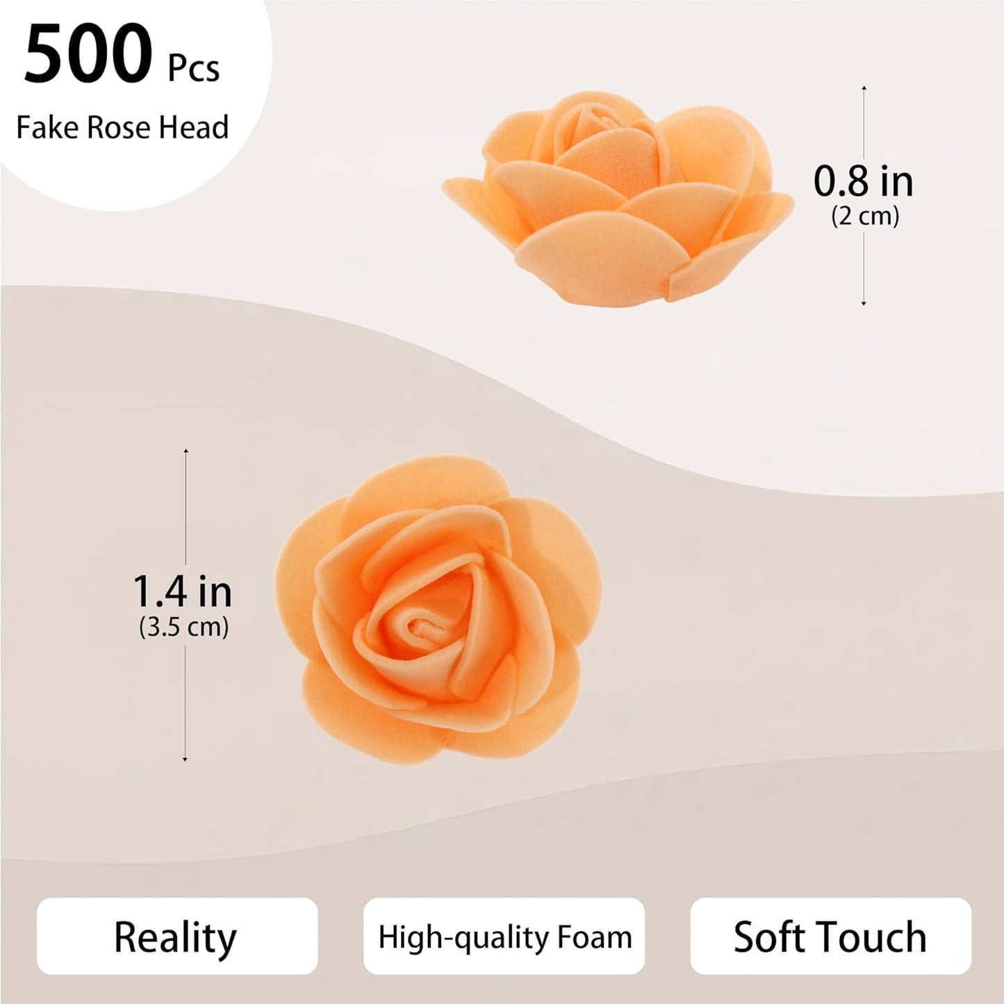 500 Pcs 1.4 Inch Mini Artificial Flowers Head Bulk 5 in 1 Set Faux Foam Fake Small Rose Tiny Baby Flores Bouquet Cake Gift Home Decoration DIY Craft (Orange)