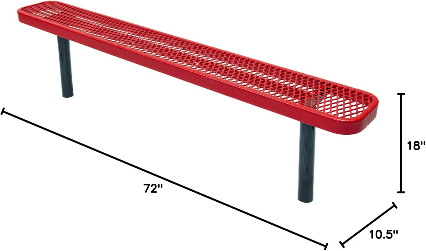 Coated Outdoor Furniture Heavy-Duty Outdoor Bench Thermoplastic Coated, Expanded Metal, Commercial-Grade Seating, Made in America (Inground Without Back, 6 Ft, Textured Red)