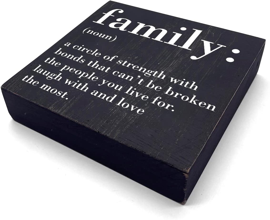 Family Noun Family Quotes Desk Decor Wooden Box Sign Inspirational Rustic Black Wood Block Plaque Box Sign for Home Farmhouse House Kitchen Bathroom Living Room Shelf Table Decoration