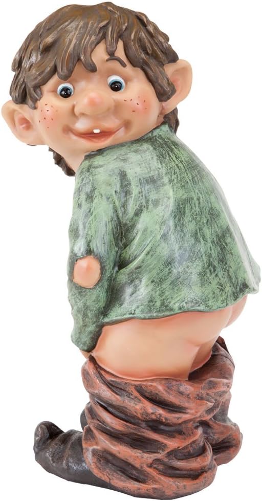 Bits and Pieces - Caught with His Pants Down Garden Statue - Naughty Gnome Yard Art, Funny Elf - Polyresin Statue Measures 13-1/2" High x 5" Wide