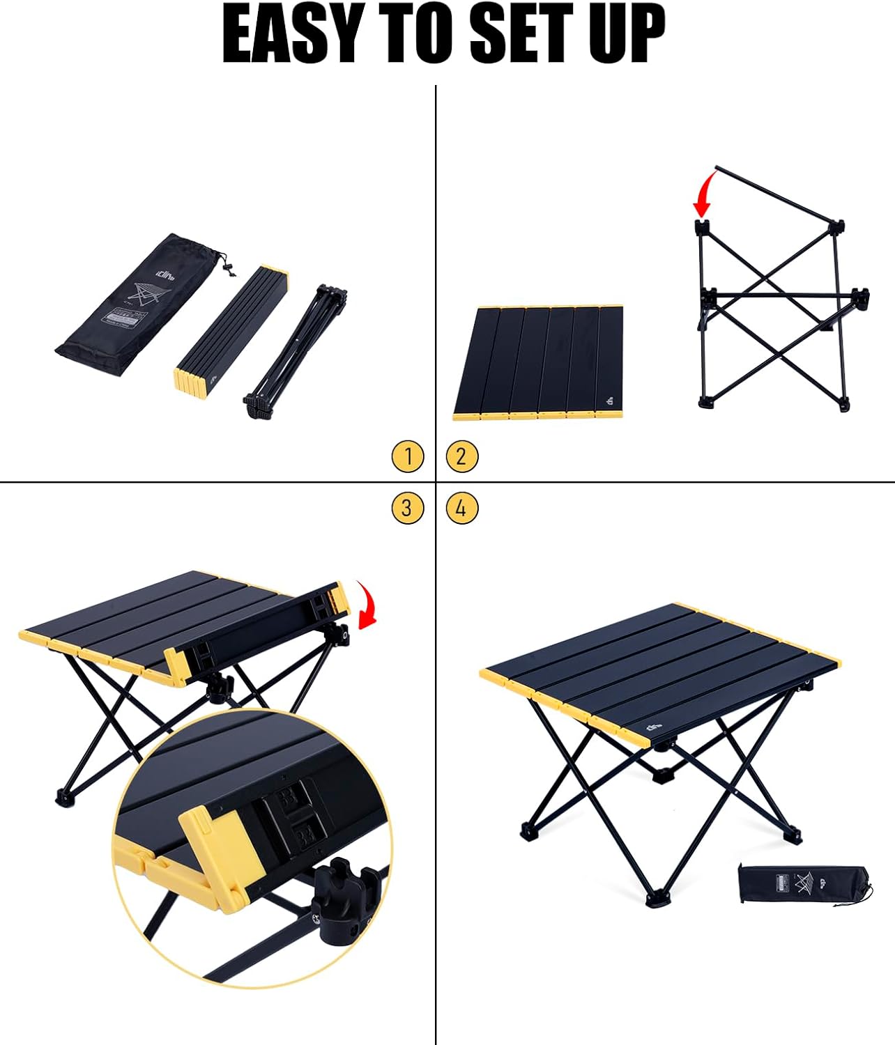 iClimb Ultralight Compact Camping Folding Table with Carry Bag (Nature - L)