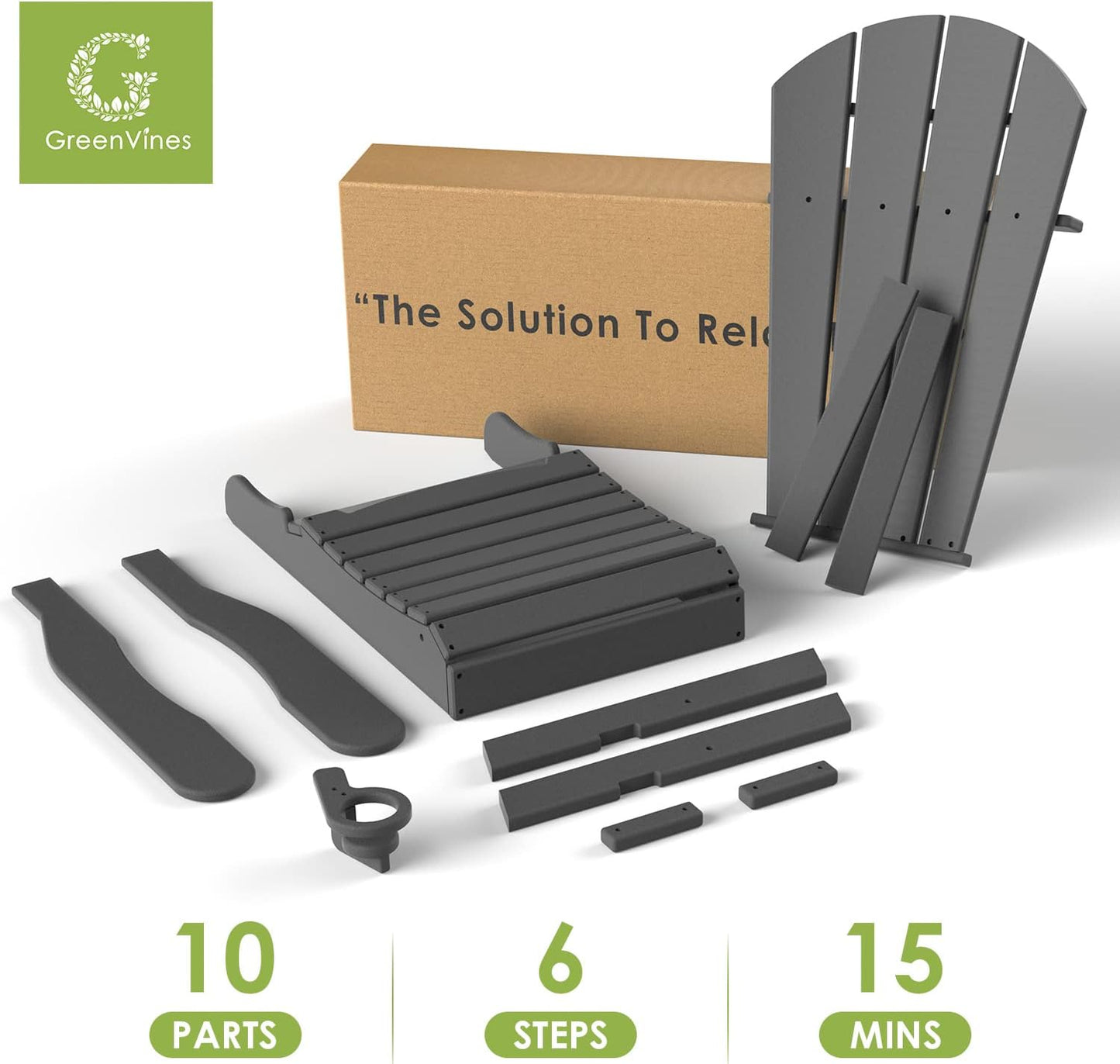 GREENVINES Folding-Adirondack-Chair | HDPE Plastic | Fire Pit Chairs | All Weather | Cup Holder | Grey | for Deck Backyard Patio Outdoor Garden