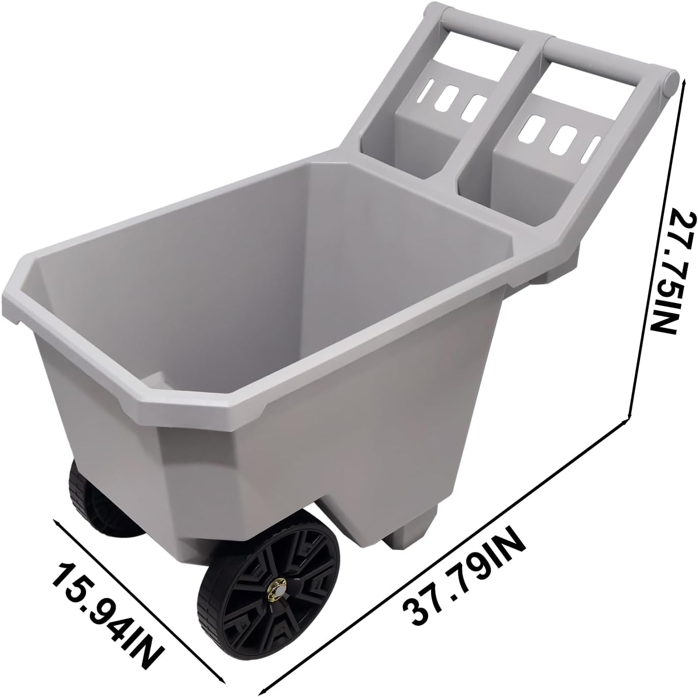 AAIN Wheel Barrel, 2 Wheel Wheelbarrow. 300 LB Yard Cart with 9 in Maintenance-Free Solid Wheels, Trash Cart with Wheels, Push/Pull Design, Grey