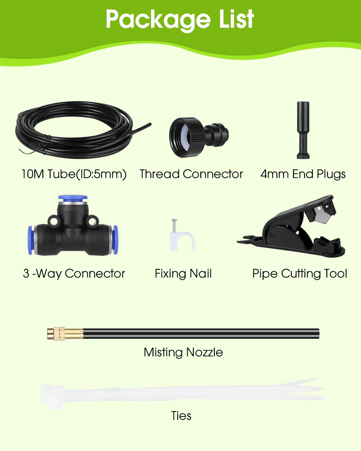 Mist Cooling Automatic Irrigation System-Misting System 33FT Misting Line & 10 Brass Misting Nozzles-Water Hose Mister Kit Sprinkler System for Outside Patio Outdoor Garden Greenhouse Trampoline Pool