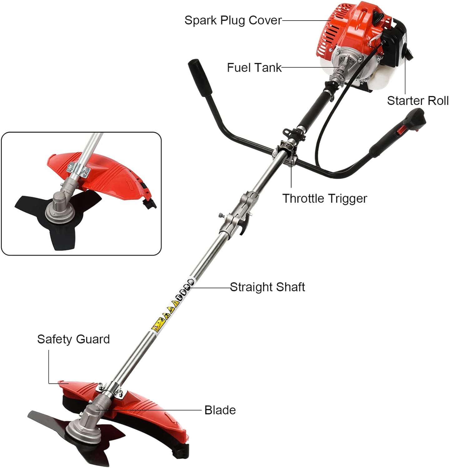 String Trimmer,52cc 2-Cycle Gas Powered Backpack Brush Cutter - 2-in-1 Multi-Function Trimmer with Pole Saw, Hedge Trimmer & Grass Blade for Professional Garden Yard Maintenance (USA Stock)