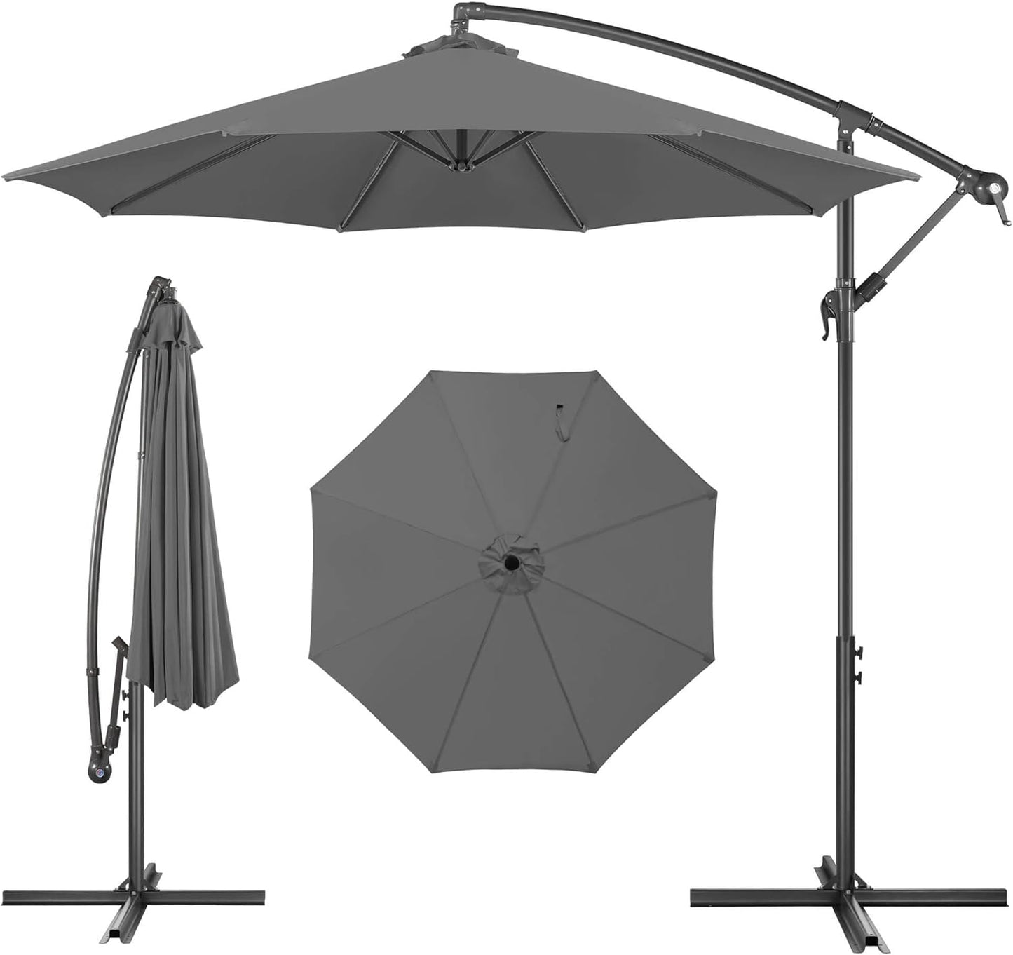 FLAME&SHADE 10ft Cantilever Patio Umbrella Outdoor, Large Offset Umbrella with Crank and Cross Base, UPF 50+ UV Protection Hanging Umbrella for Pool Deck Garden, Anthracite