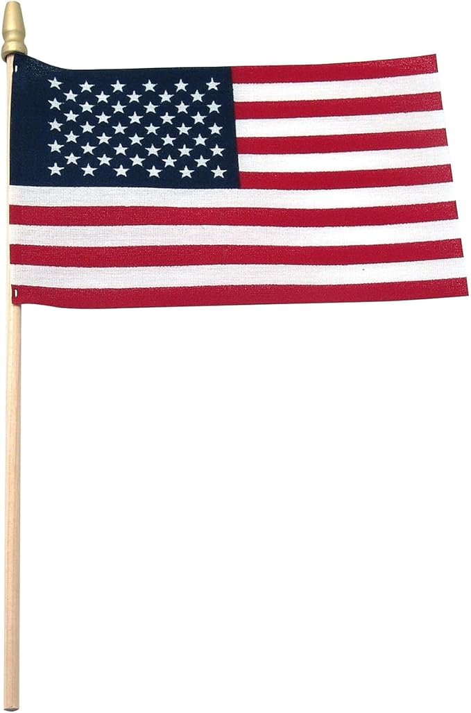 Super Tough Small American Stick Flags 4’’x6’’ | Cotton Outdoor Flag on 10’’ Wooden Stick with Spear Tip | Mini Flags Patriotic Decor for Various Holiday Parties and National Flag Day | 25 Pack