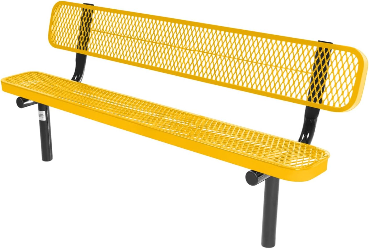 Coated Outdoor Furniture Heavy-Duty Outdoor Bench Thermoplastic Coated, Expanded Metal, Commercial-Grade Seating, Made in America (Inground with Back, 6 Ft, Yellow)
