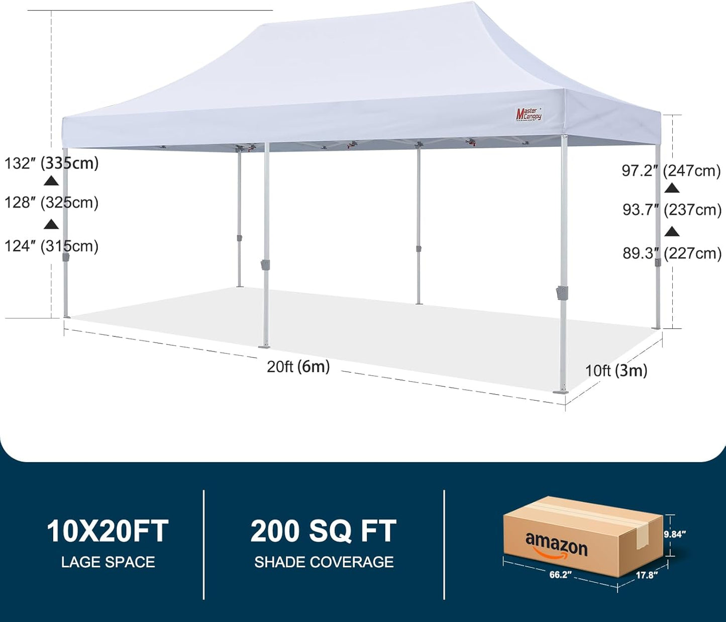 MASTERCANOPY Pop Up Canopy Tent Commercial Grade 10x20 Instant Shelter (White)