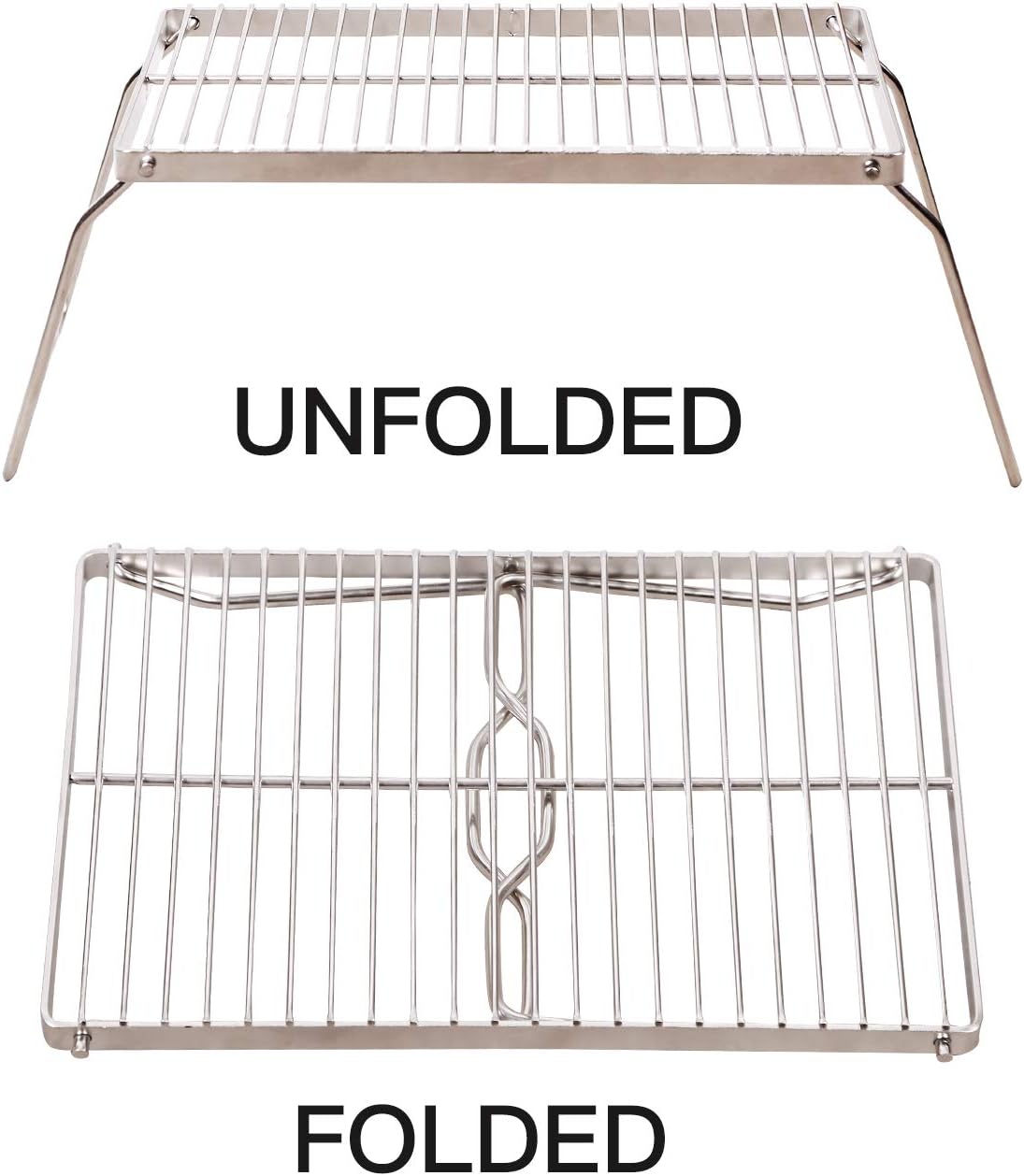 REDCAMP 13.6" Small Folding Campfire Grill, Heavy Duty Portable Camping Grill Grate with Carrying Bag for Outdoor Cooking Camping Hiking Backpacking Picnic BBQ