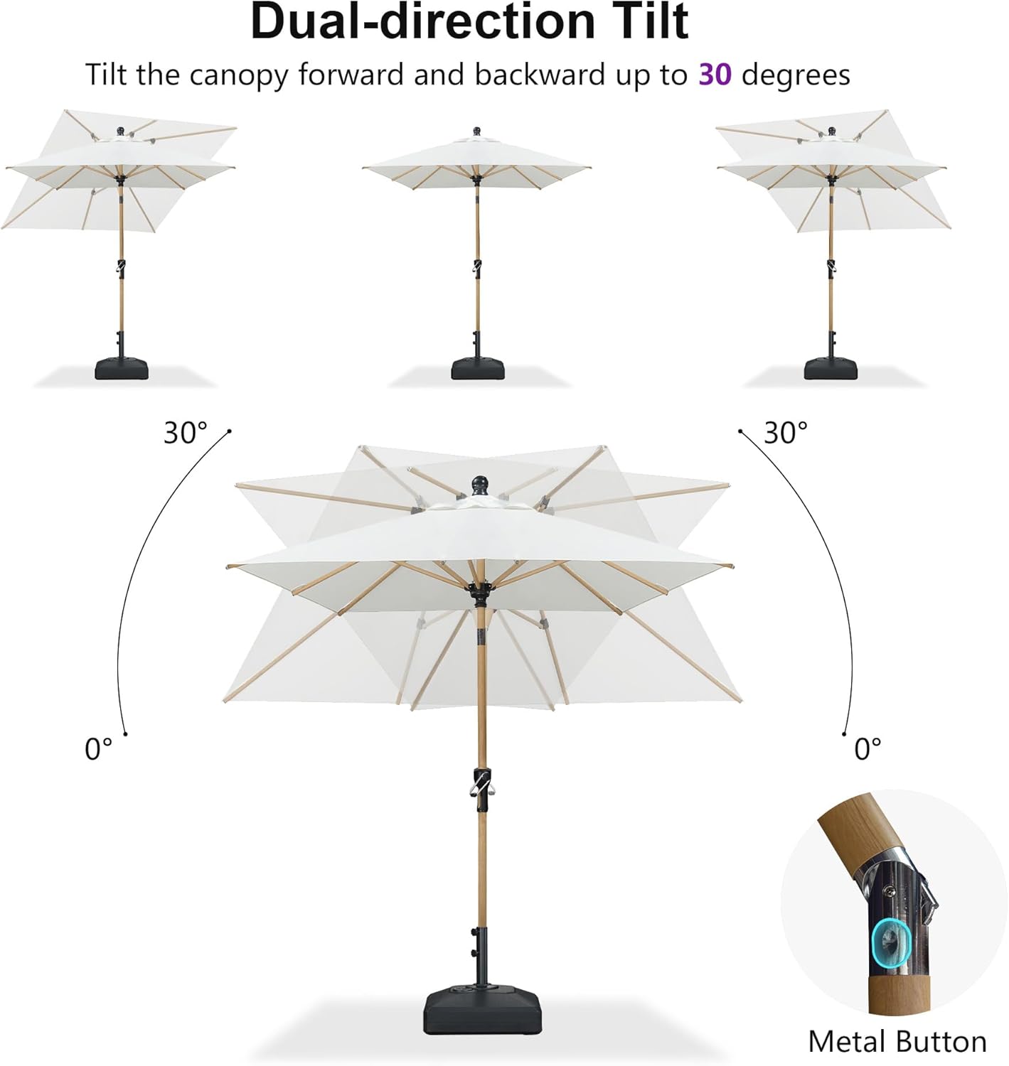 PURPLE LEAF 8' x 8' Square Outdoor Table Umbrella with Base Patio Umbrella Aluminum Market Umbrella with Push Button Tilt & Crank and 8 Ribs Outdoor Umbrella for Pool Backyard Beach, Cream