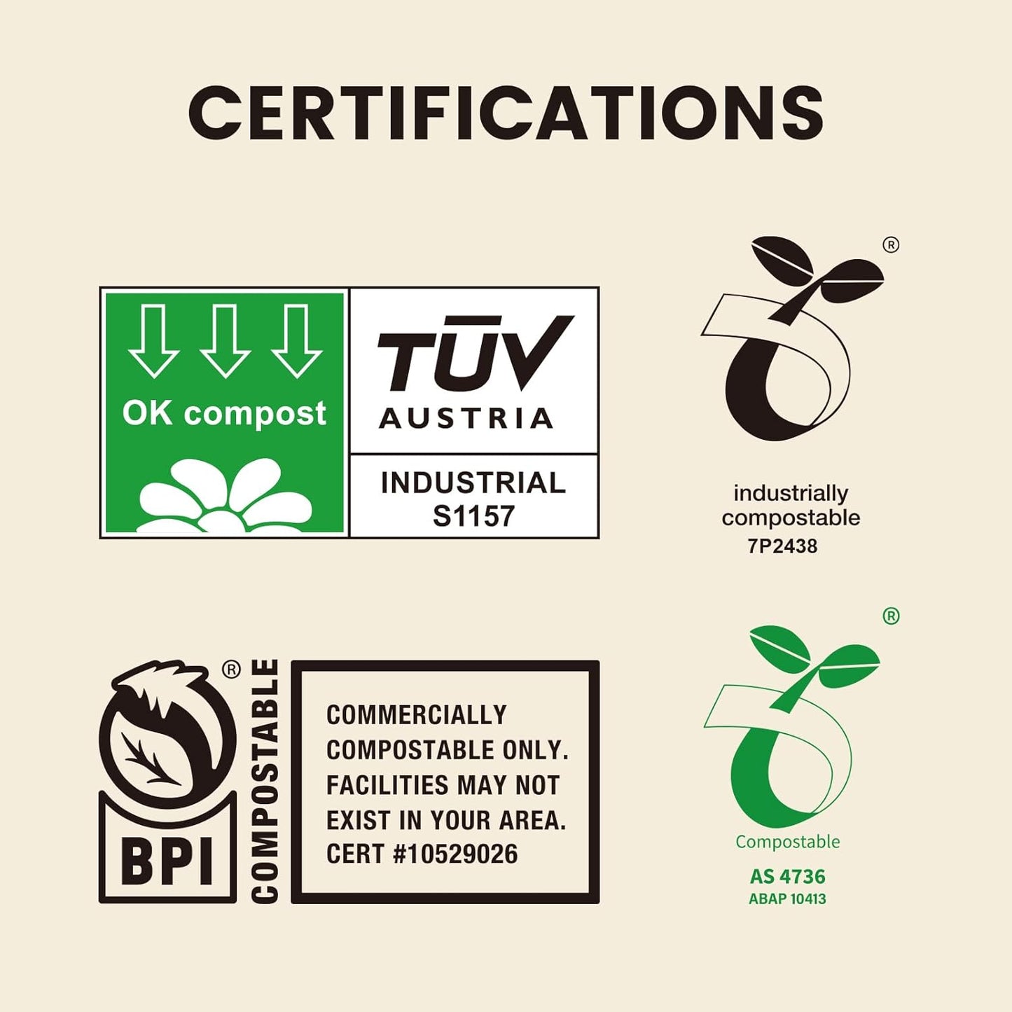 SUPERBIO 1.6 Gallon Handle Tie Compostable Food Scrap Bags For Counter Top Compost Bin, Small Compost Bags, 50 Count, 6 Liter, BPI & OK compost INDUSTRIAL Certified