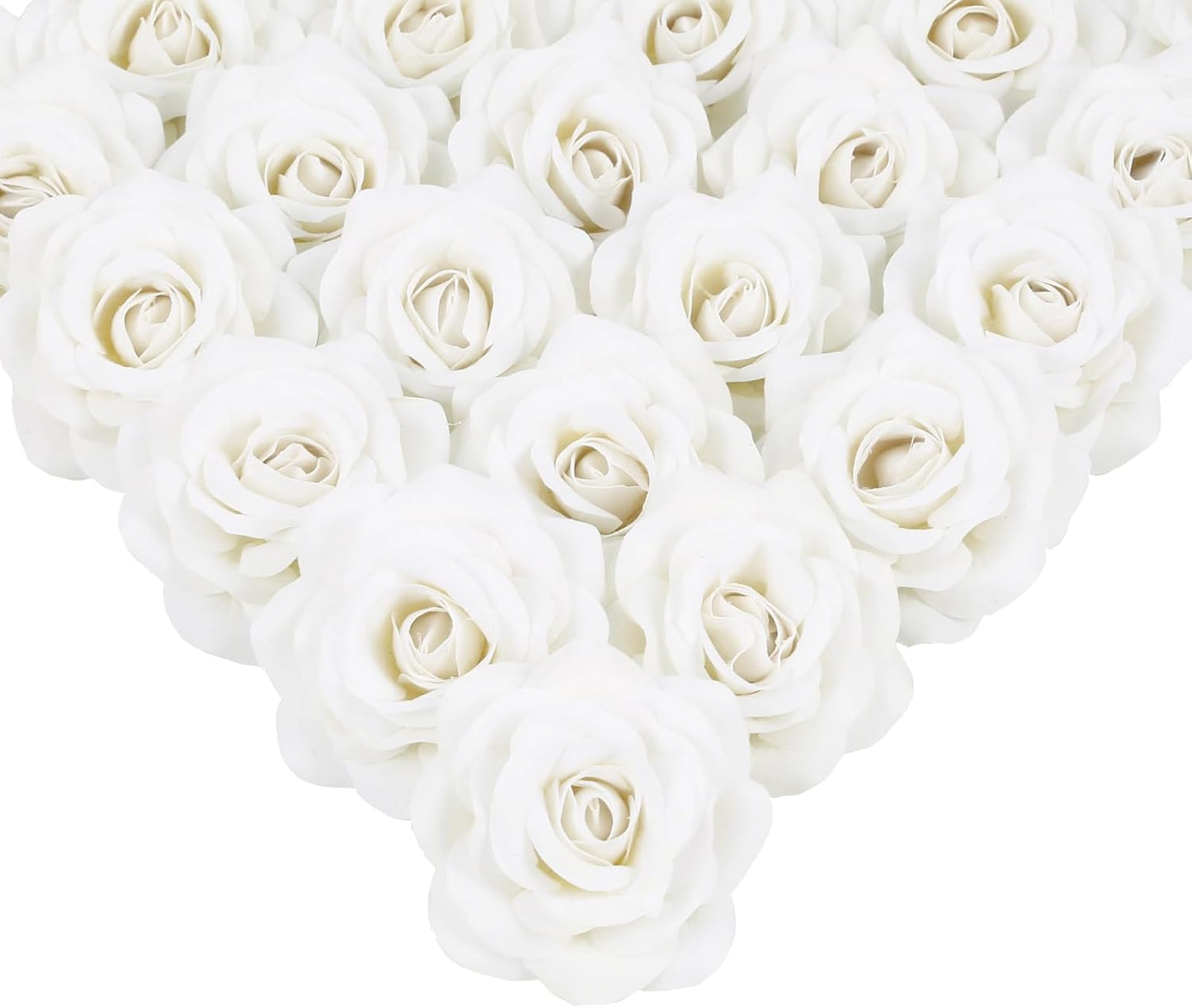 White Roses Artificial Flowers 25pcs Velvet Silk Rose Flowers Heads Fake Rose Flower Head with Stem for DIY Wedding Home Party Baby Shower Decor(White)