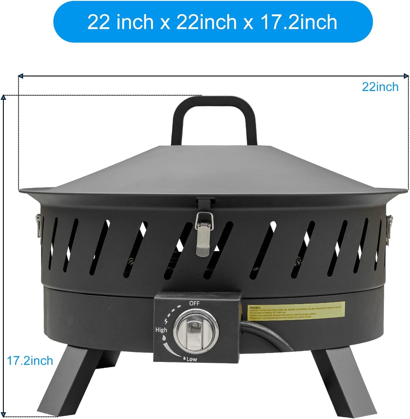 22 inch Portable Propane Fire Pits, Gas Fire Pit Bowl for Outside with Lid & Handle, Smokeless Gas Firebowl,Propane Firepit for Camping, Patio, Yard, Garden