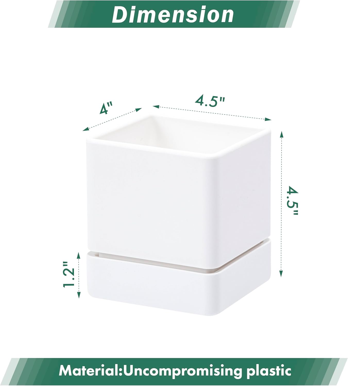 4 Inch Herb Planter Pot, Plastic Planter with Drainage Holes and Saucer, Modern Decorative Gardening Pot for Indoor Plants, Flowers, Herbs, Succulents, White, Set of 1, 76-Y-A-1