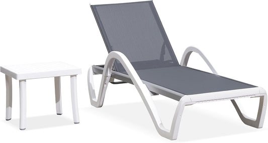 PURPLE LEAF Patio Chaise Lounge Chair Set Outside Aluminum Plastic Stackable Tanning Chairs with Armrests and Side Table for Pool Sunbathing Beach Deck Outdoor Lounger, Light Gray
