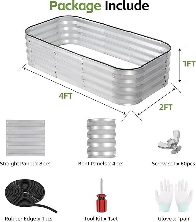3-in-1 Modular Raised Garden Bed Kit - Adjustable Sizes (4x2x1ft, 3x3x1ft, 5x1x1ft) - Heavy Duty Galvanized Steel Planter Box with Bracing Rods & Gloves for Vegetables, Fruits, Flowers