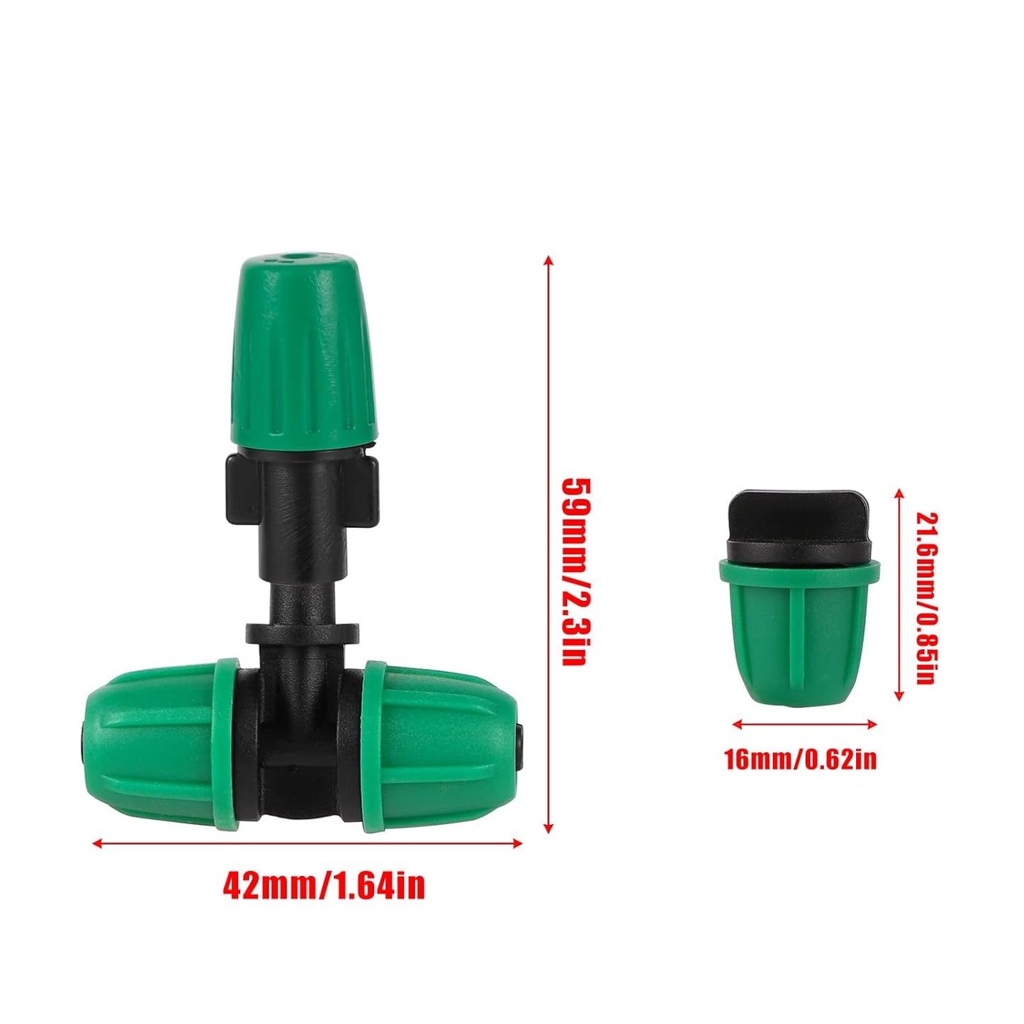 Misting Cooling System with 20 Adjustable Nozzles.20 Lock Barbed 6mm to 1/4 Inch Tee, 5 Lock Barbed End Plugs for Greenhouse Lawn Raised Bed
