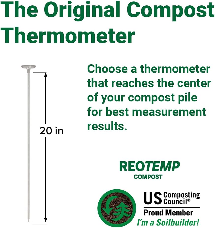 Reotemp 20 Inch Fahrenheit Backyard Compost Thermometer with Digital Composting Guide