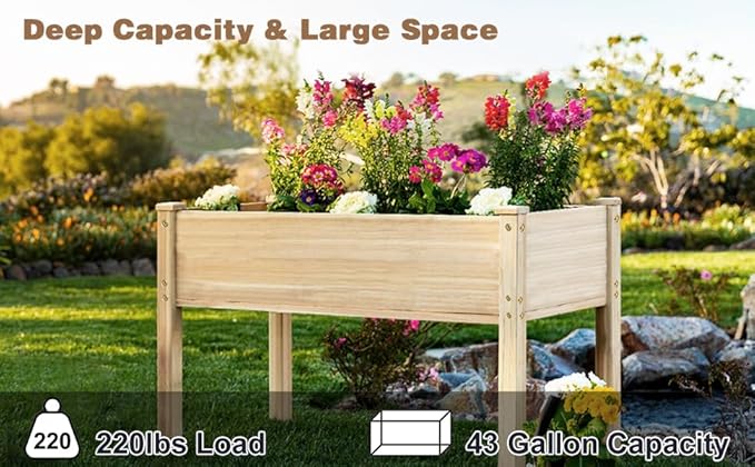 LZRS Raised Garden Bed Outdoor Planter Box with Legs for Herbs, Vegetables, Flowers, Great for Outdoor Patio, Yard and Deck, 220lb Capacity, Natural