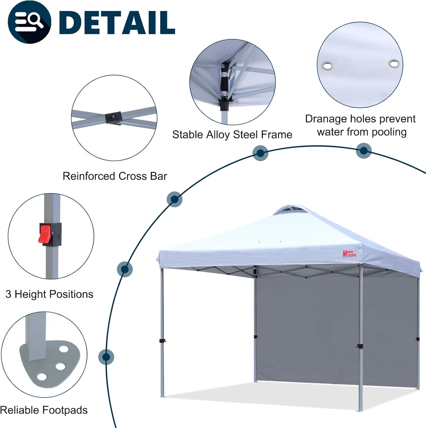 MASTERCANOPY Durable Pop-up Canopy Tent with 1 Sidewall (10'x10',White)