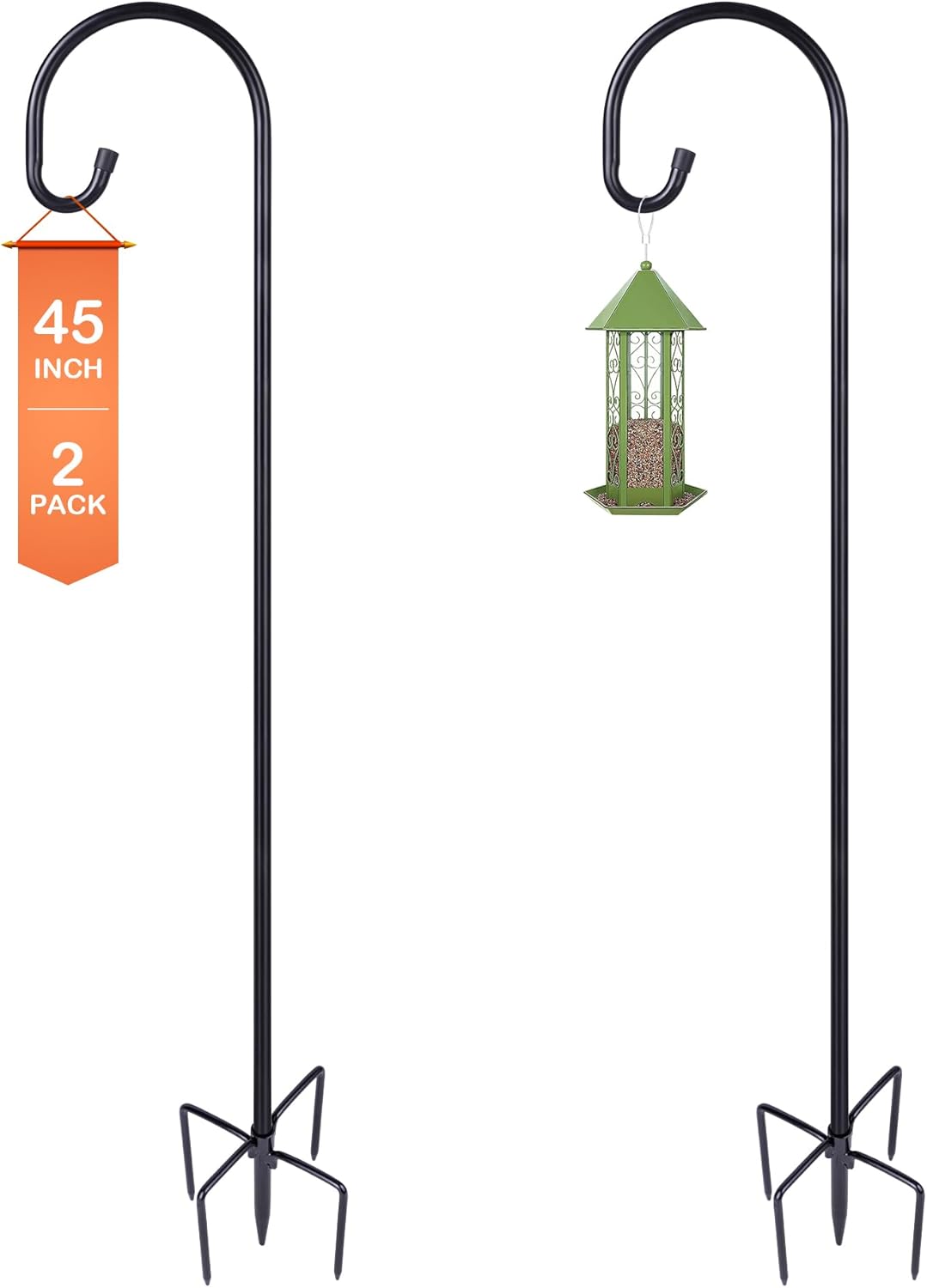 Ottsuls Bird Feeder Pole, 45 INCH Heavy Duty Shepherds Hooks for Outdoor with 5 Prong Base, Adjustable Stand Hanger for Garden Plant, Hummingbird Feeder, Lantern, Hanging Wedding Decor (2 Pack)