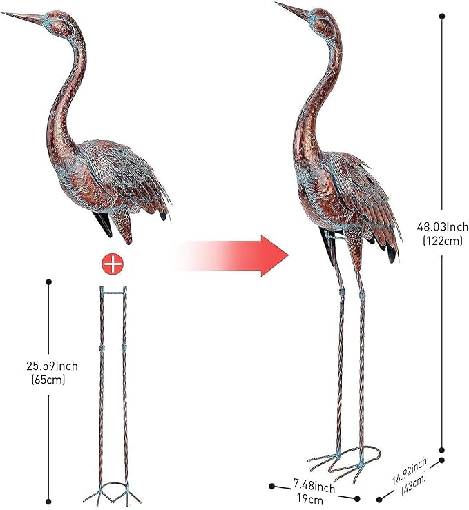chisheen Outdoor Garden Crane Statues and Sculptures Metal Yard Art Statue for Garden Decoration Large Size