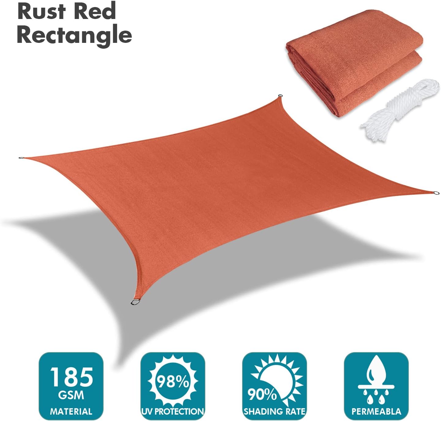 KANAGAWA 6'X9' Rust Red Custom Size Sun Shade Sail Rectangle UV Block Canopy Cover for Patio Backyard Lawn Garden Outdoor (Customized Available)