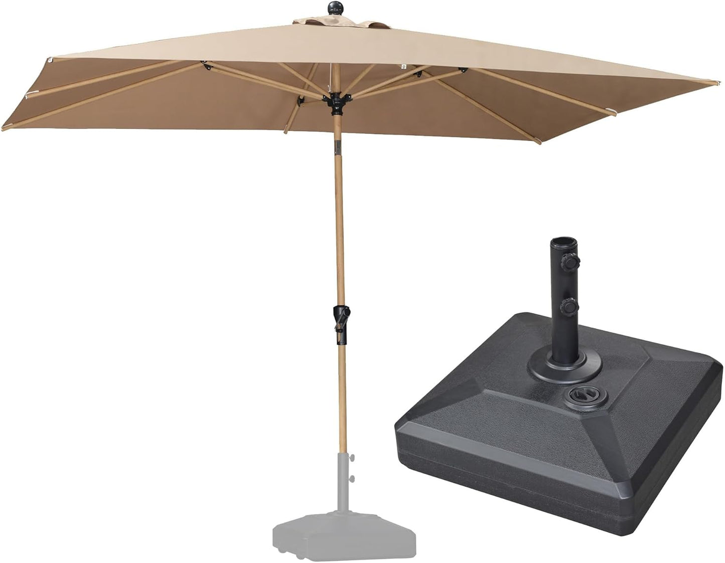 PURPLE LEAF 6' x 9' Patio Umbrella with Base Market Umbrella Rectangular Outdoor Umbrella with Push Button Tilt & Crank and 8 Ribs Aluminum Table Umbrella for Pool Backyard Beach, Taupe