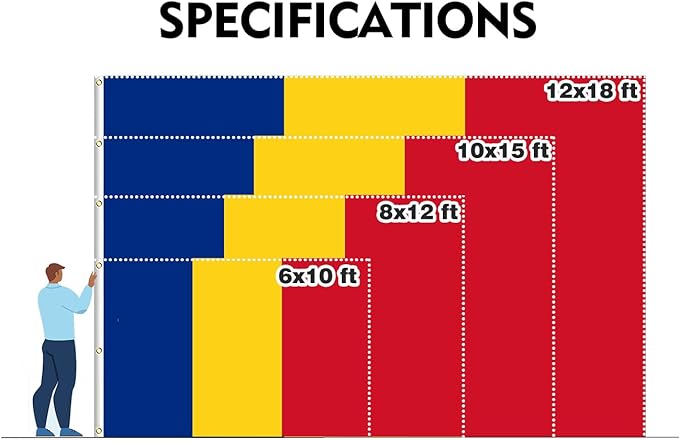 Romania Extra Large Flag 12x18FT Giant Romanian National Polyester Banner With 5 Grommets Fade Resistant Vivid Color For Patriotic Festival Events Party Decoration (Romania, 12x18FT)